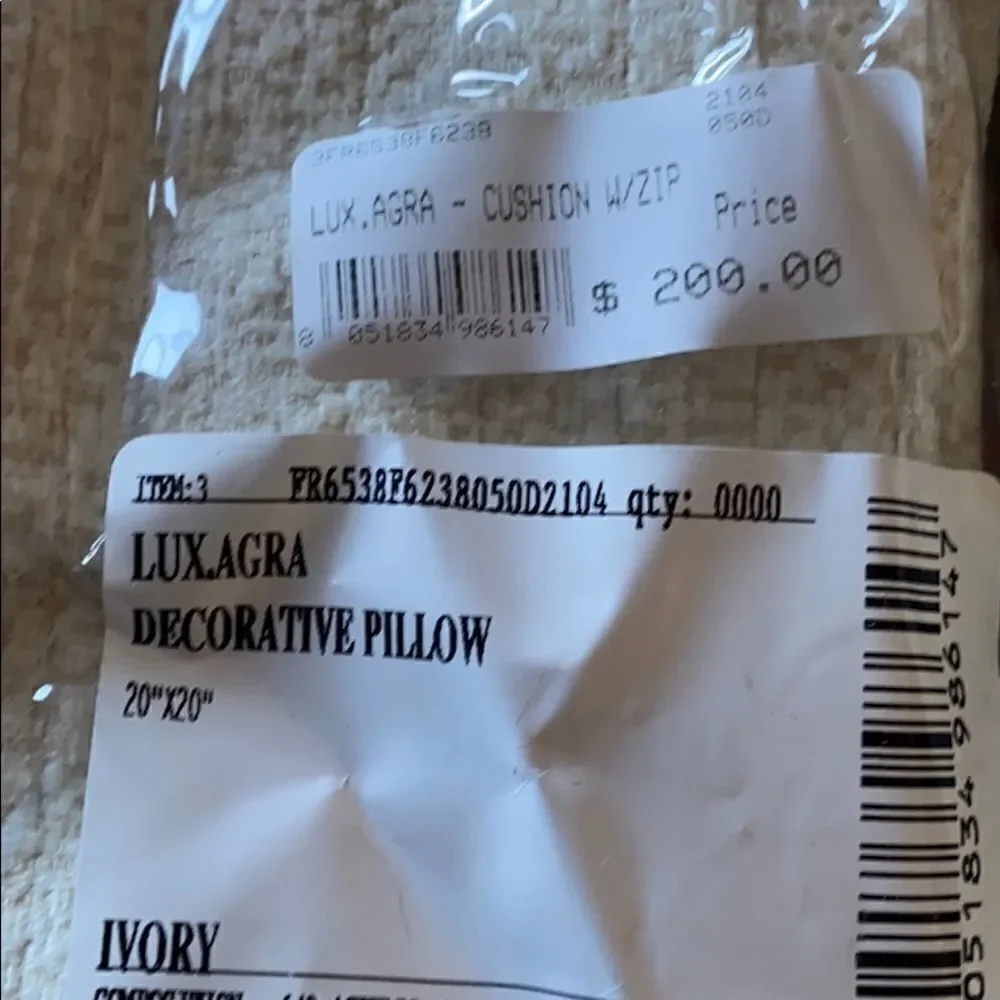 Lux Agra Decorative Pillow, 20 X 20 In Ivory